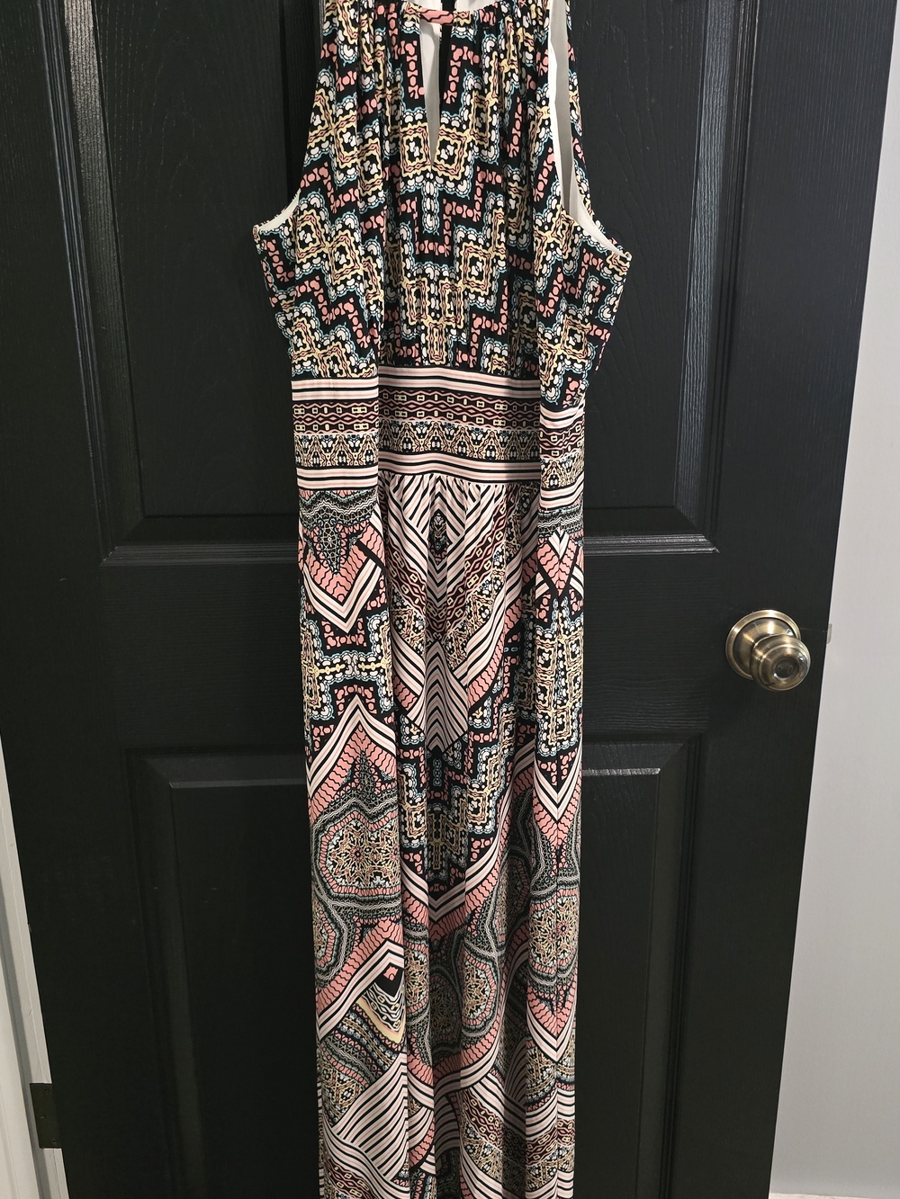 Bohemian Maxi Dress in Black, Pink, Cream Print Petite